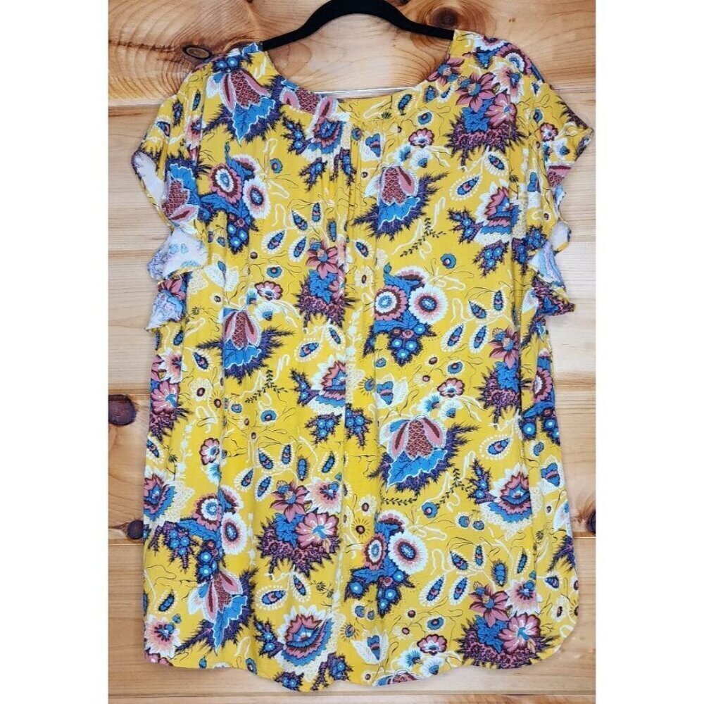 Rachel Roy Label 3X Blouse Cute Feminine Floral Yellow Cute Plus Size Top - Picture 14 of 16
